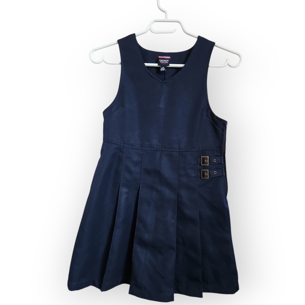 French Toast Dark Blue Kids Size 10 Dress with Buckle Accents